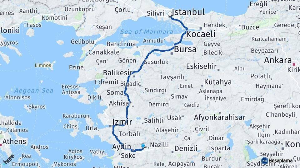 Aydın Sultanhisar İstanbul Arası Kaç Km - Yol Haritası