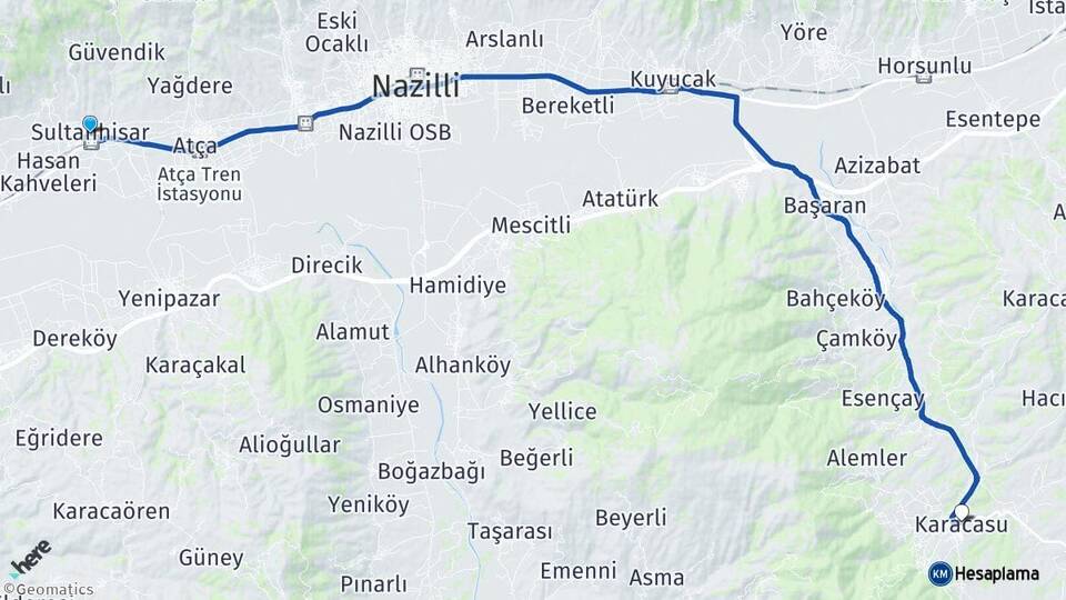 Aydın Sultanhisar Karacasu Arası Kaç Km - Yol Haritası