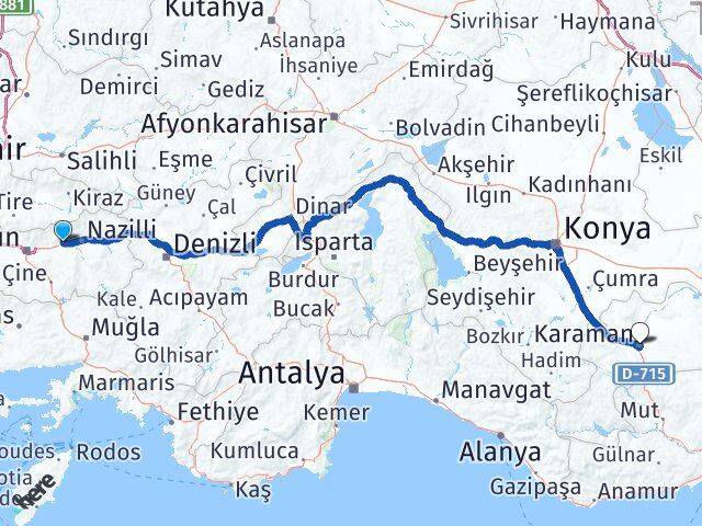 Aydın Sultanhisar Karaman Arası Kaç Km - Yol Haritası
