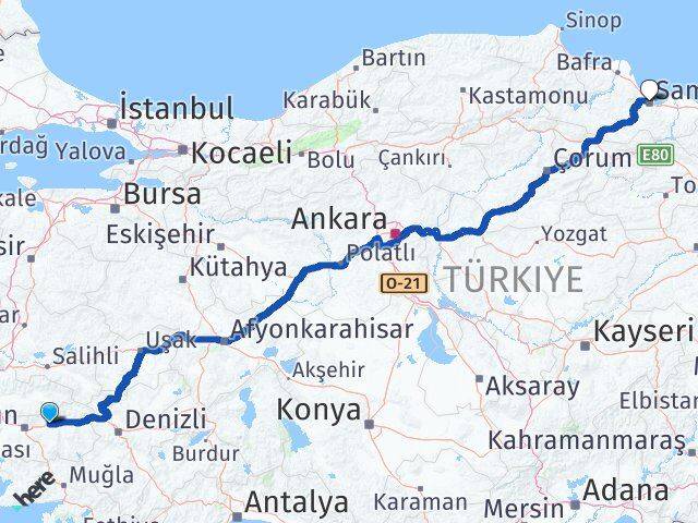 Aydın Sultanhisar Samsun Arası Kaç Km - Yol Haritası