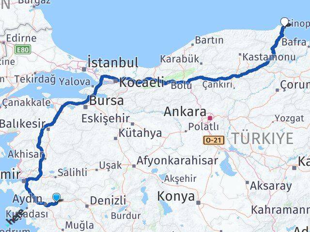 Aydın Sultanhisar Sinop Arası Kaç Km - Yol Haritası