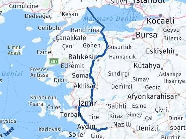 Aydın Sultanhisar Tekirdağ Arası Kaç Km - Yol Haritası