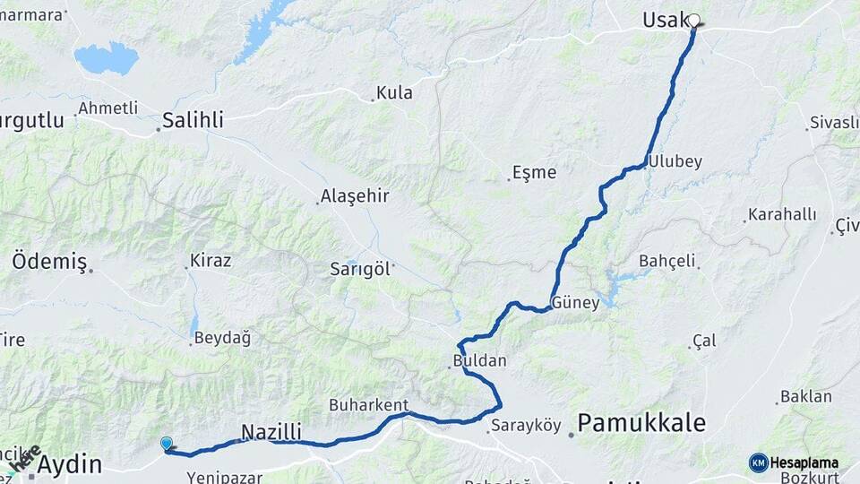 Aydın Sultanhisar Uşak Arası Kaç Km - Yol Haritası