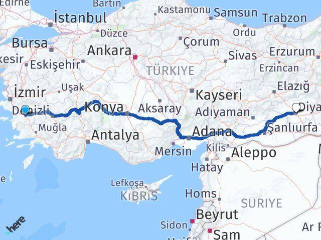 Aydın Sur Diyarbakır Arası Kaç Km - Yol Haritası