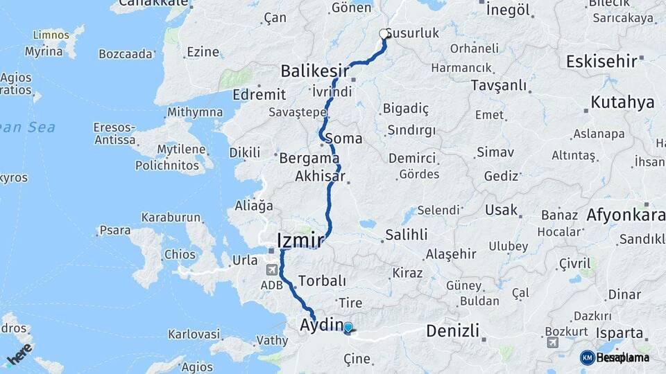 Aydın Susurluk Balıkesir Arası Kaç Km - Yol Haritası