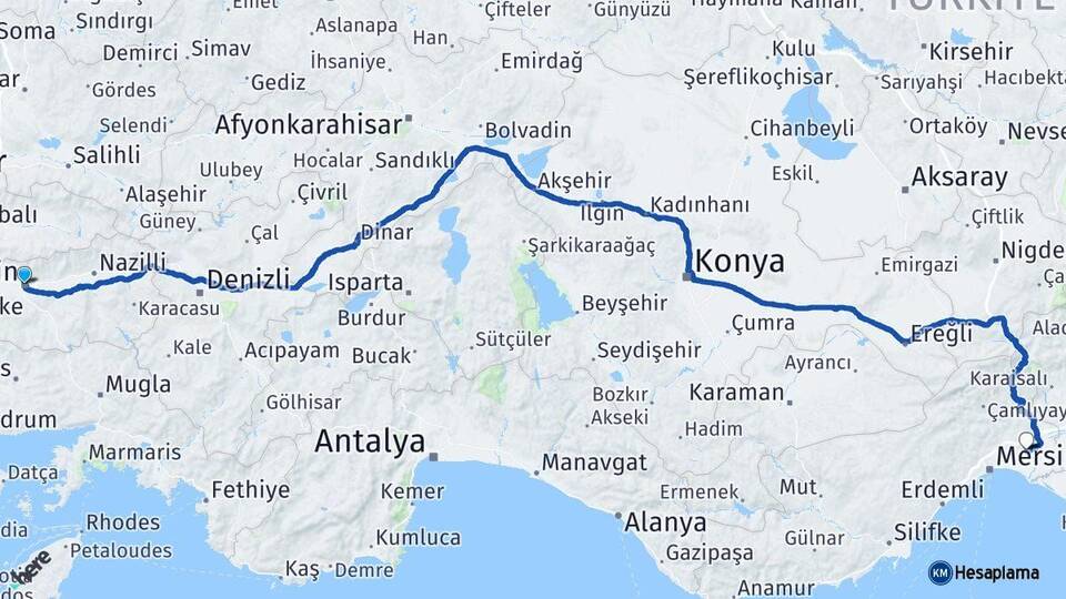Aydın Tarsus Mersin Arası Kaç Km - Yol Haritası