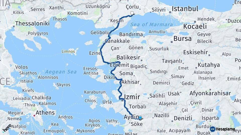 Aydın Tekirdağ Arası Kaç Km - Yol Haritası
