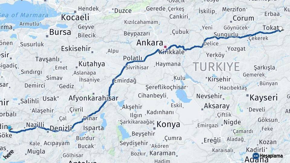 Aydın Tokat Arası Kaç Km - Yol Haritası