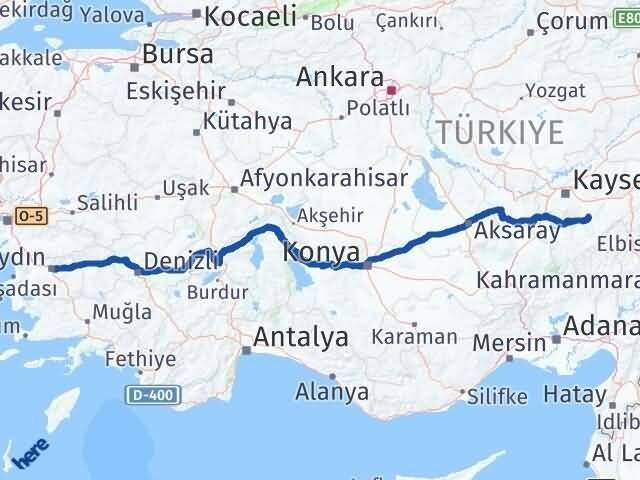 Aydın Tomarza Kayseri Arası Kaç Km - Yol Haritası