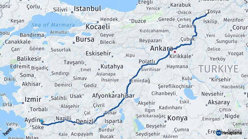Aydın Tosya Kastamonu Arası Kaç Km - Yol Haritası