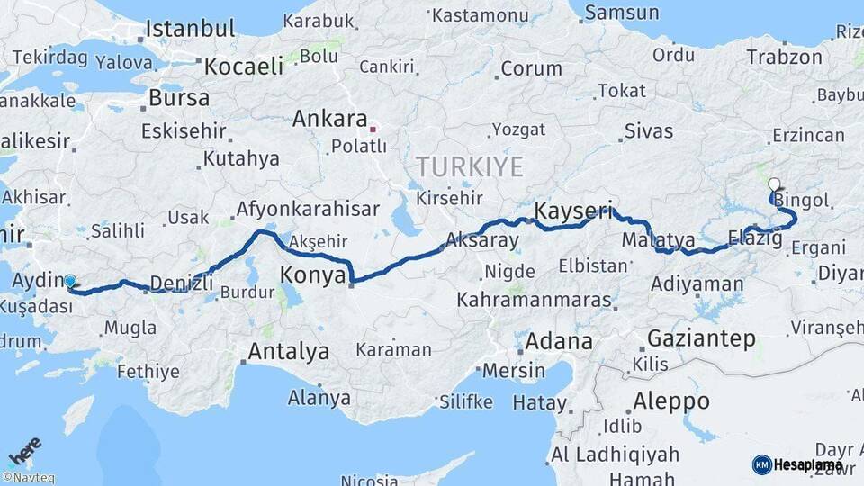 Aydın Tunceli Arası Kaç Km - Yol Haritası