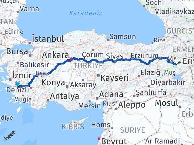 Aydın Tutak Ağrı Arası Kaç Km - Yol Haritası