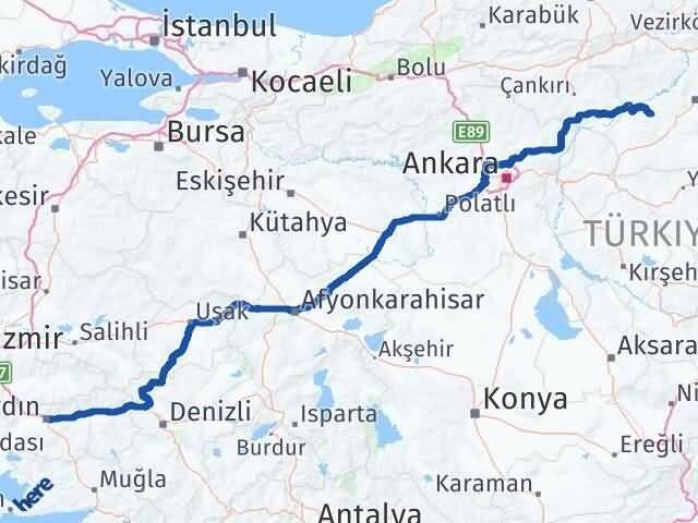 Aydın Uğurludağ Çorum Arası Kaç Km - Yol Haritası