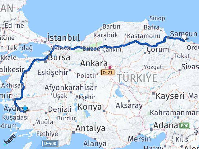 Aydın Ünye Ordu Arası Kaç Km - Yol Haritası
