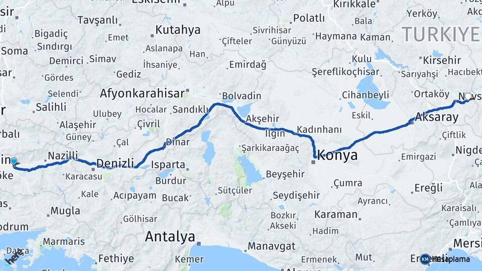 Aydın Ürgüp Nevşehir Arası Kaç Km - Yol Haritası