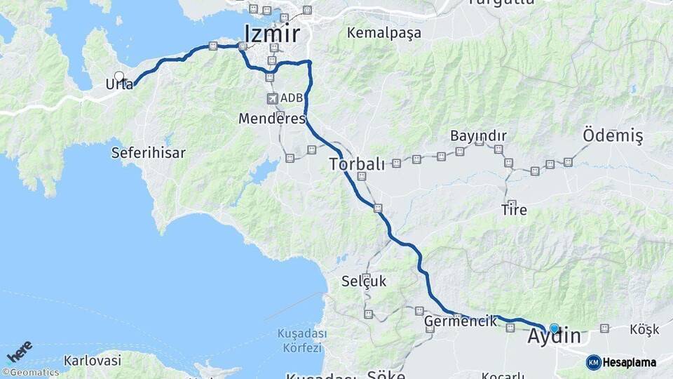 Aydın Urla İzmir Arası Kaç Km - Yol Haritası