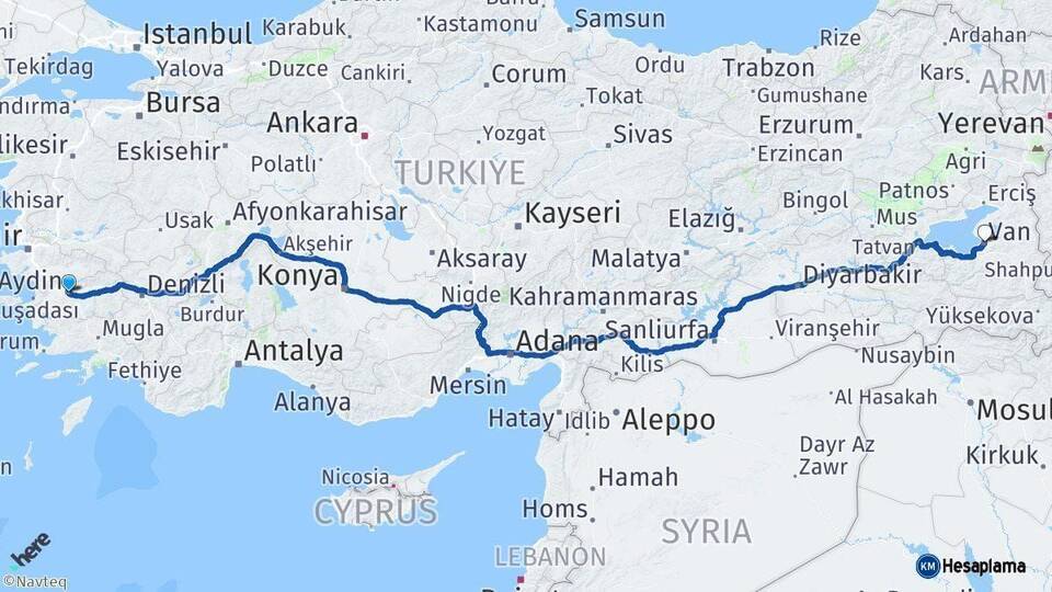 Aydın Van Arası Kaç Km - Yol Haritası