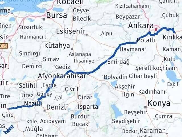 Aydın Yahşihan Kırıkkale Arası Kaç Km - Yol Haritası