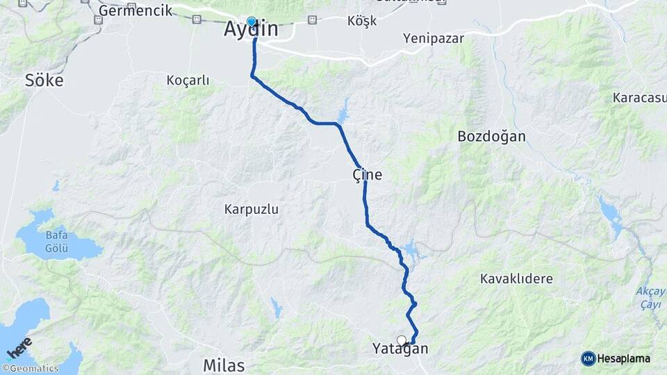 Aydın Yatağan Muğla Arası Kaç Km - Yol Haritası