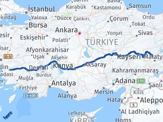 Aydın Yazıhan Malatya Arası Kaç Km - Yol Haritası
