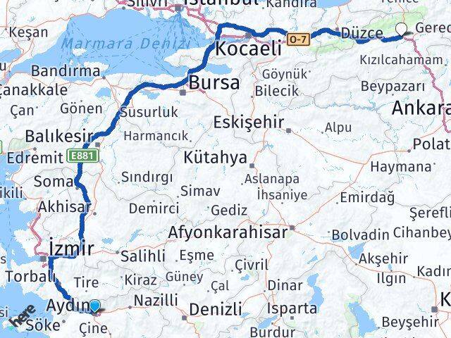 Aydın Yeniçağa Bolu Arası Kaç Km - Yol Haritası