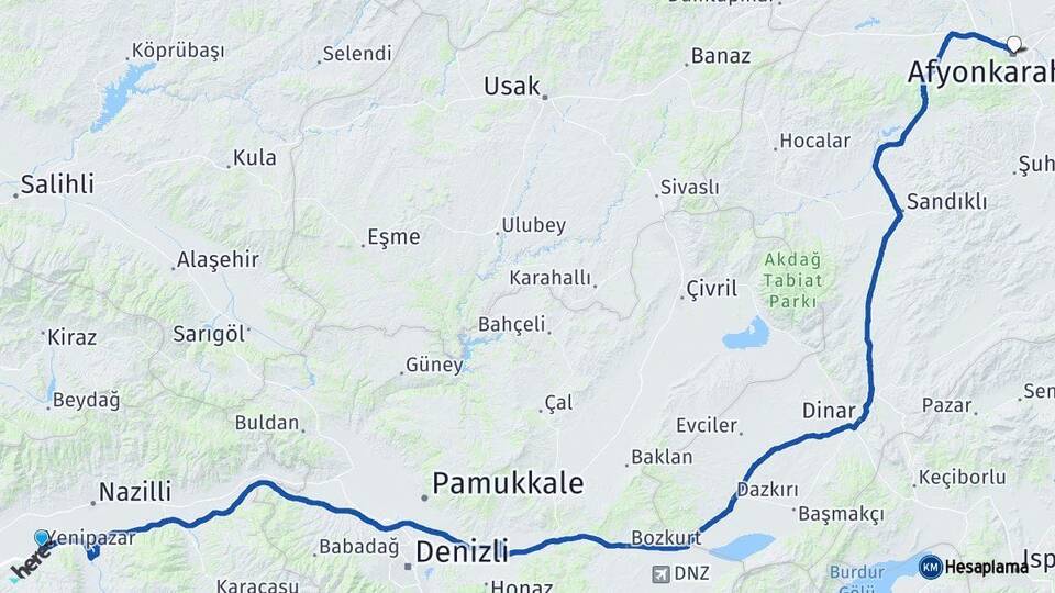 Aydın Yenipazar Afyonkarahisar Arası Kaç Km - Yol Haritası