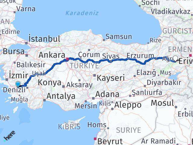 Aydın Yenipazar Ağrı Arası Kaç Km - Yol Haritası