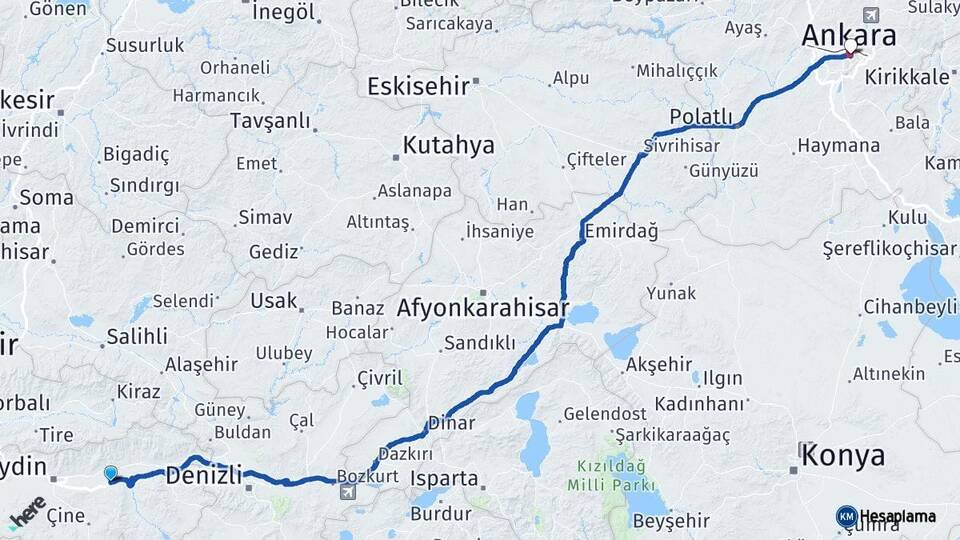 Aydın Yenipazar Ankara Arası Kaç Km - Yol Haritası