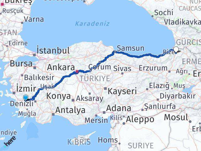 Aydın Yenipazar Artvin Arası Kaç Km - Yol Haritası
