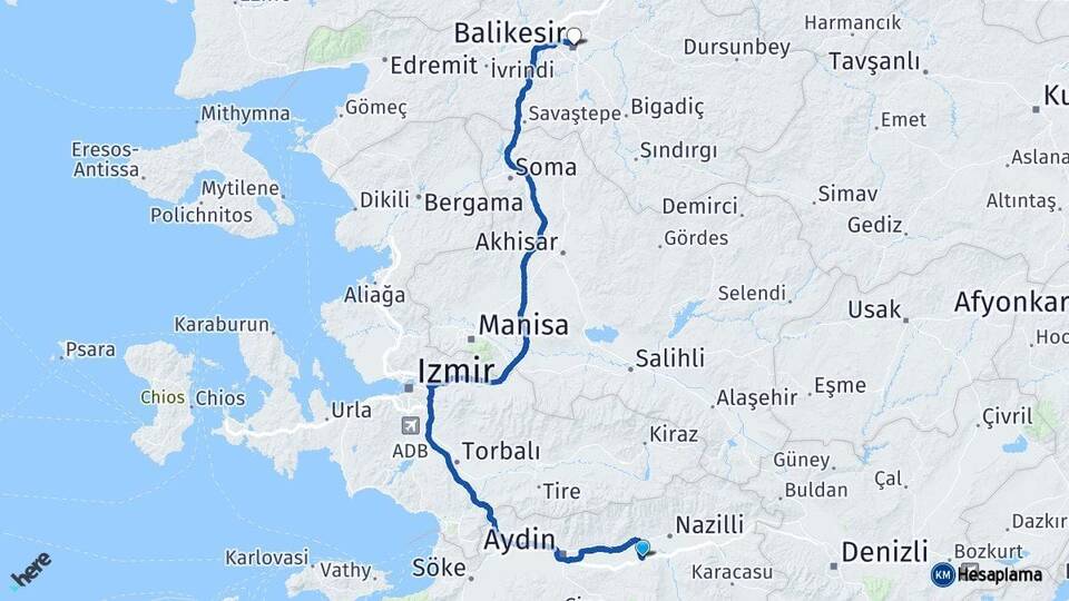Aydın Yenipazar Balıkesir Arası Kaç Km - Yol Haritası