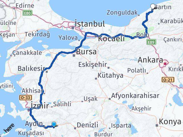 Aydın Yenipazar Bartın Arası Kaç Km - Yol Haritası