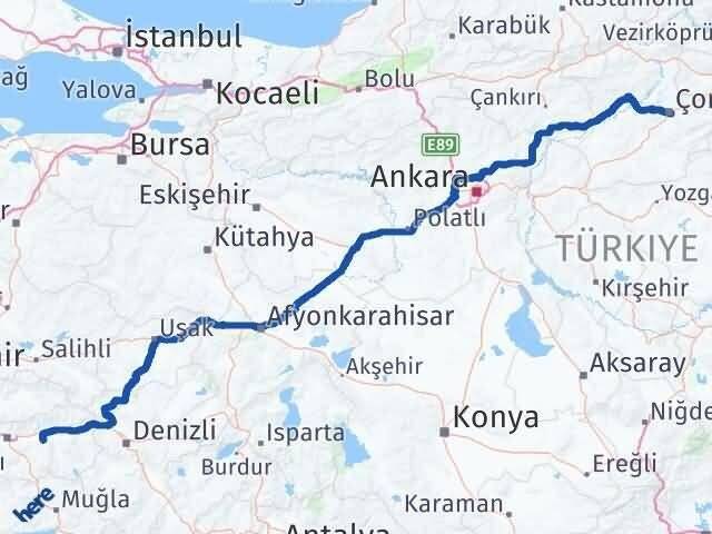 Aydın Yenipazar Çorum Arası Kaç Km - Yol Haritası