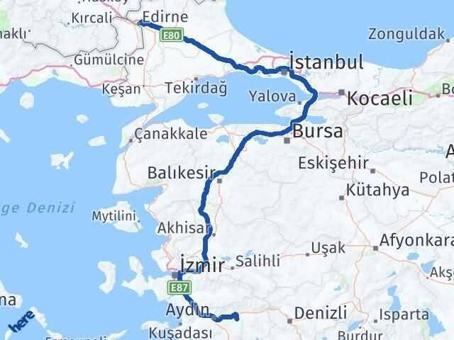 Aydın Yenipazar Edirne Arası Kaç Km - Yol Haritası