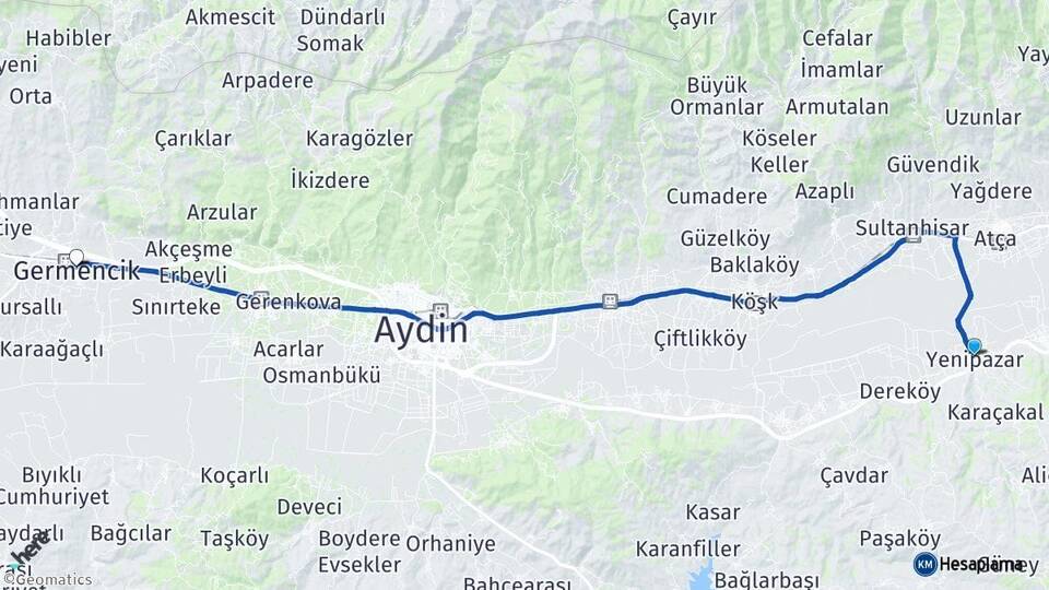 Aydın Yenipazar Germencik Arası Kaç Km - Yol Haritası