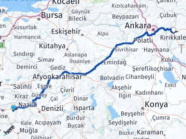 Aydın Yenipazar Kırıkkale Arası Kaç Km - Yol Haritası