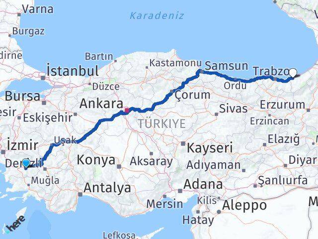 Aydın Yenipazar Rize Arası Kaç Km - Yol Haritası