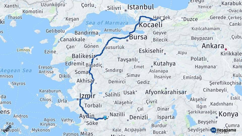Aydın Yenipazar Sakarya Arası Kaç Km - Yol Haritası