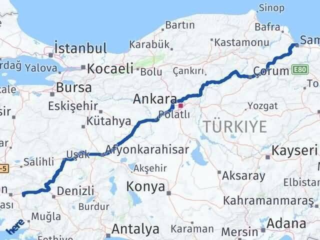 Aydın Yenipazar Samsun Arası Kaç Km - Yol Haritası