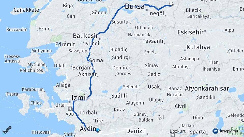 Aydın Yenişehir Bursa Arası Kaç Km - Yol Haritası