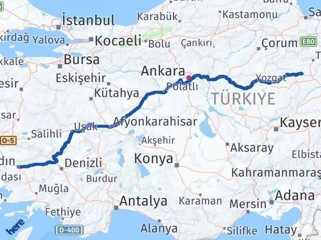 Aydın Yeşilyurt Tokat Arası Kaç Km - Yol Haritası
