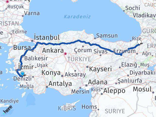 Aydın Yusufeli Artvin Arası Kaç Km - Yol Haritası