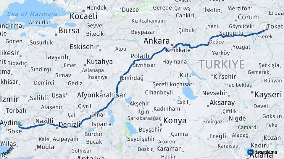 Aydın Zile Tokat Arası Kaç Km - Yol Haritası