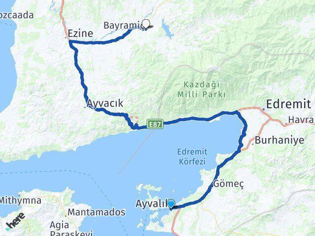 Ayvalık Feribot Terminali Bayramiç Arası Kaç Km - Yol Tarifi