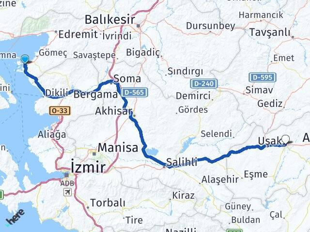 Ayvalık Feribot Terminali Uşak Arası Kaç Km - Yol Tarifi