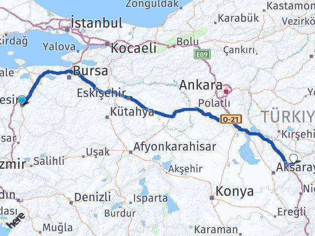 Balıkesir Acıgöl Nevşehir Arası Kaç Km - Yol Haritası