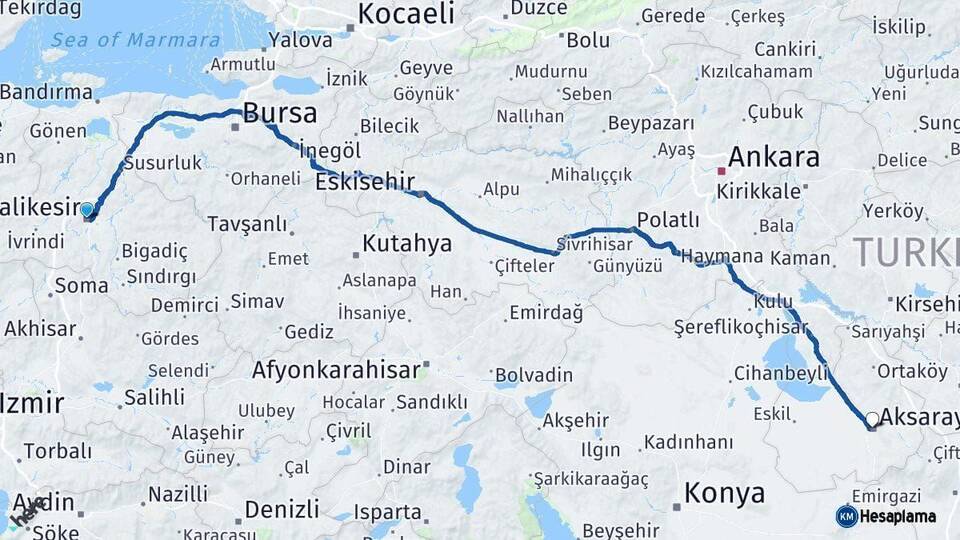Balıkesir Aksaray Arası Kaç Km - Yol Haritası