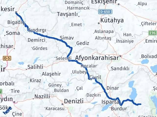 Balıkesir Aksu Isparta Arası Kaç Km - Yol Haritası