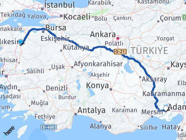 Balıkesir Altıeylül Adana Arası Kaç Km - Yol Haritası