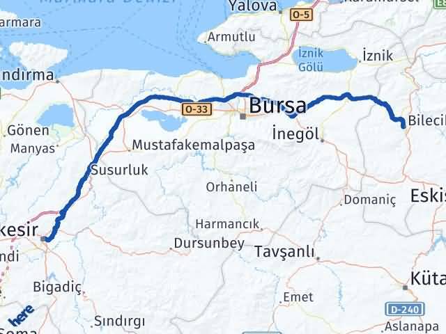 Balıkesir Altıeylül Bilecik Arası Kaç Km - Yol Haritası
