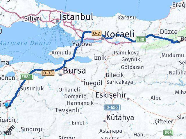 Altıeylül Bolu Arası Kaç Km - Yol Tarifi
